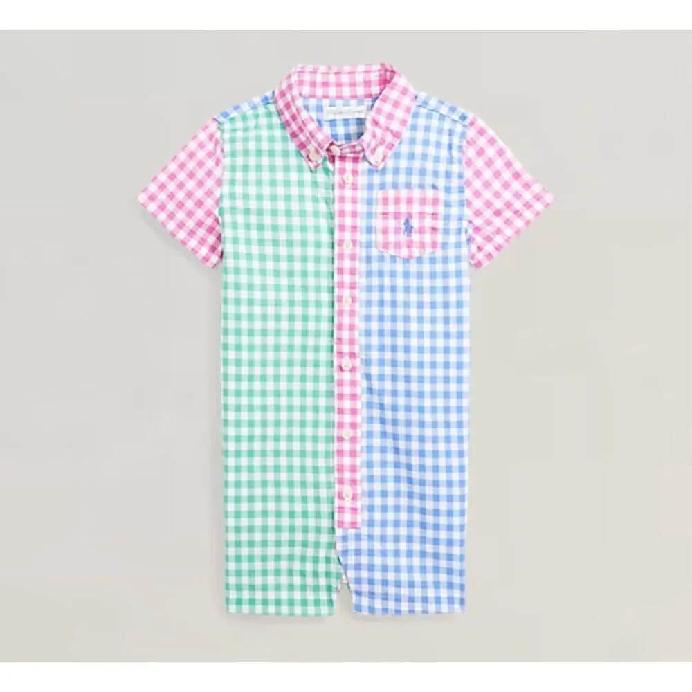 Ralph Lauren Gingham Cotton Poplin Fun Shortall Size 6M Baby Pastels Unisex